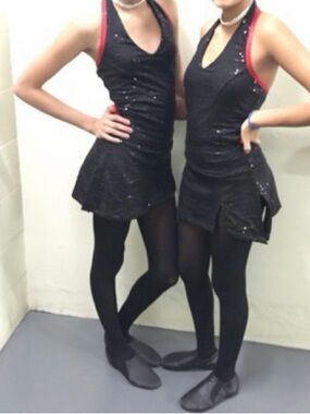 Competitive dance-Black Sequin Halter Dress with Red Trim